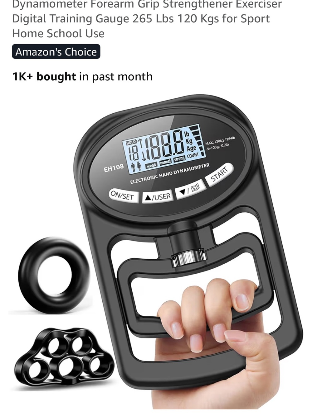 HICHOR Electronic Hand Dynamometer Grip Strength Tester - Black